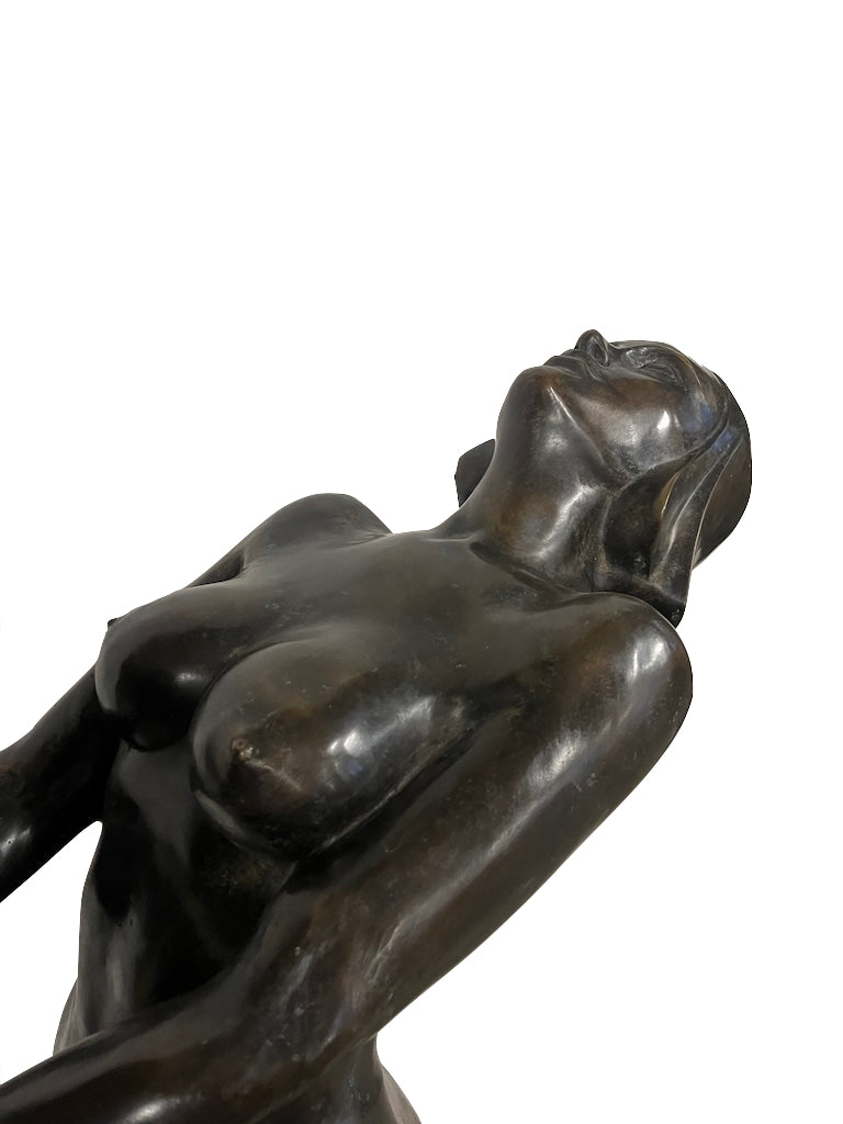 Bronze Gartenbrunnen "Lady mit Vogelbad Art Deco" - cosmali-shop.com