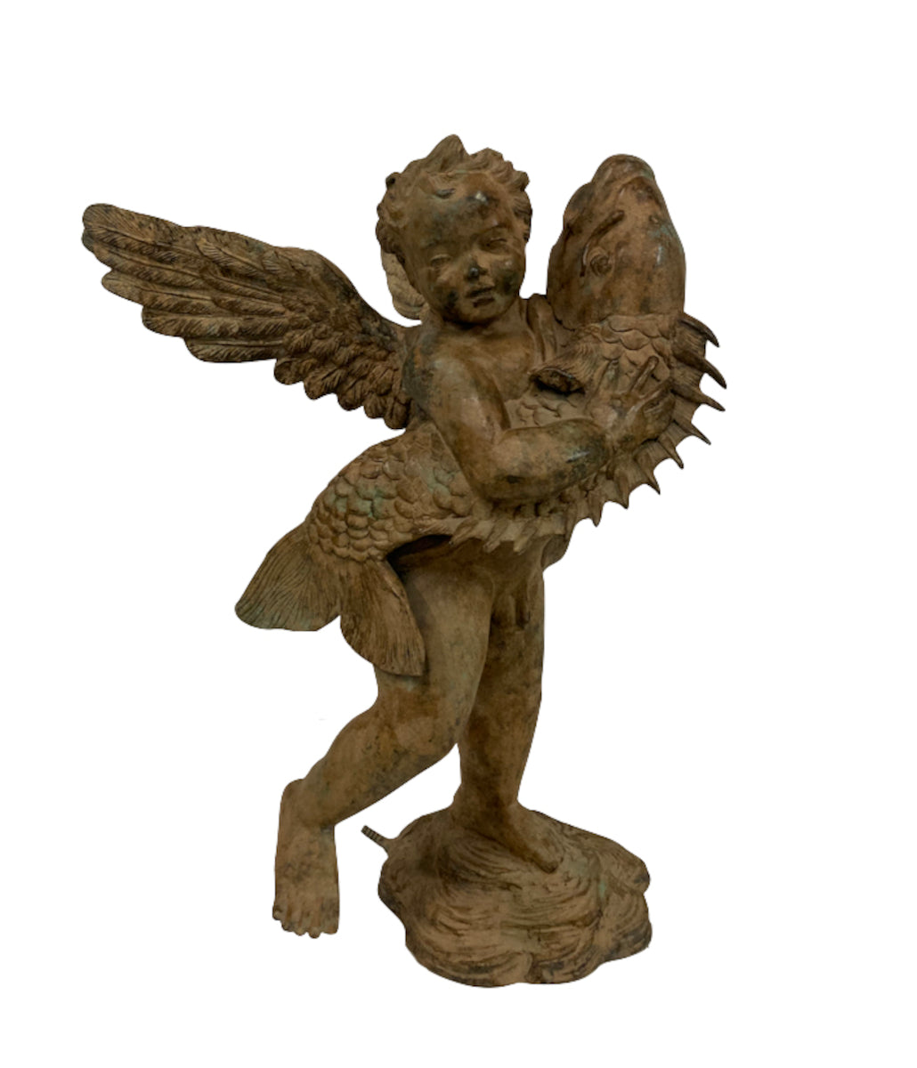 Bronze Gartenbrunnen "Junge mit Fisch" im cosmali-shop.com