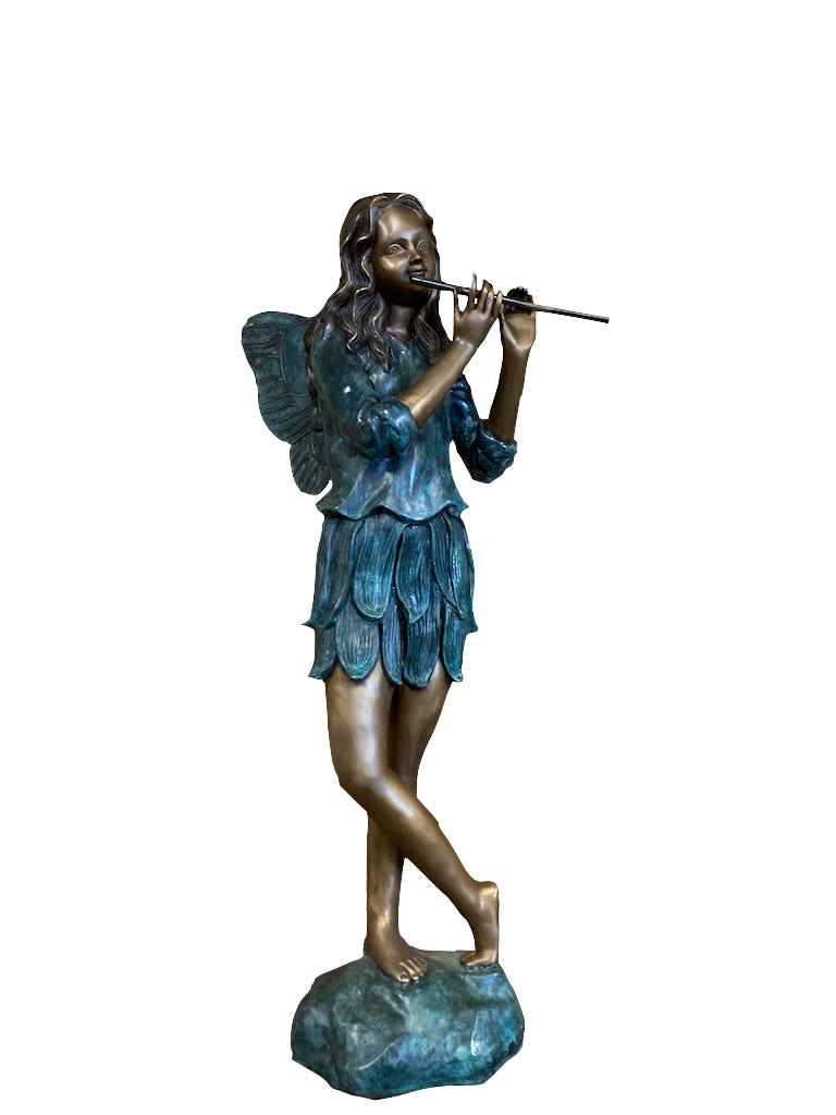 Bronze Skulptur "Fee mit Flöte"