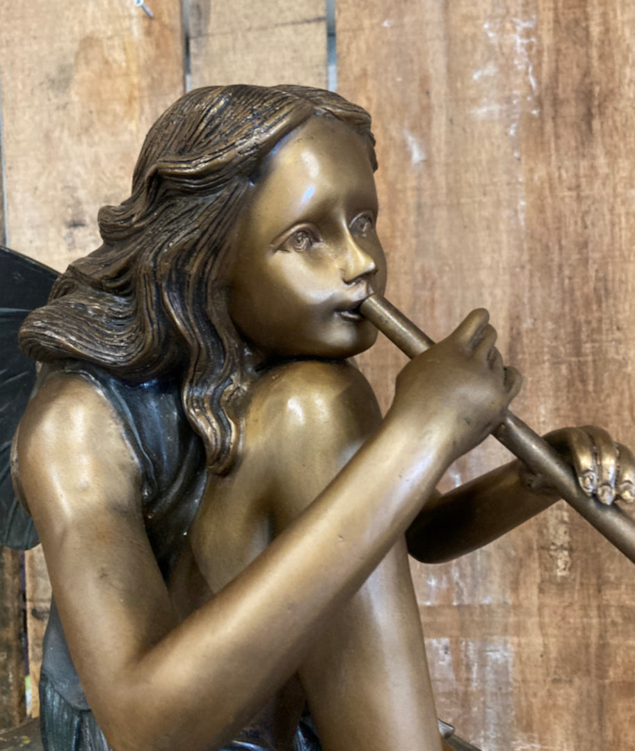 Bronze Skulptur " Fee mit Flöte" - cosmali-shop.com