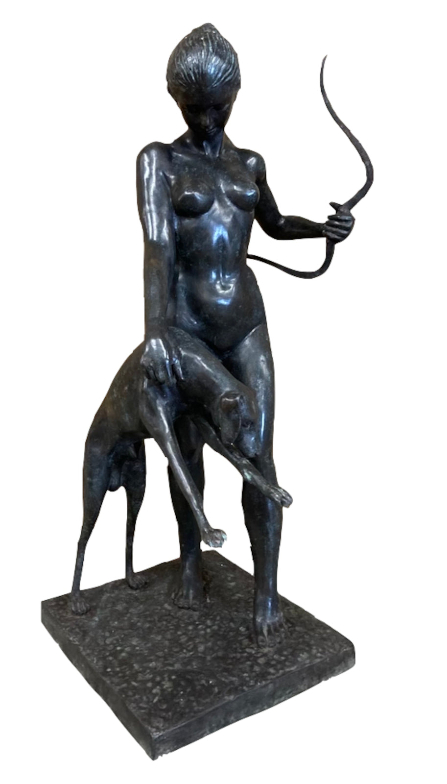 Bronze Skulptur "Lady Diane mit Hund"
