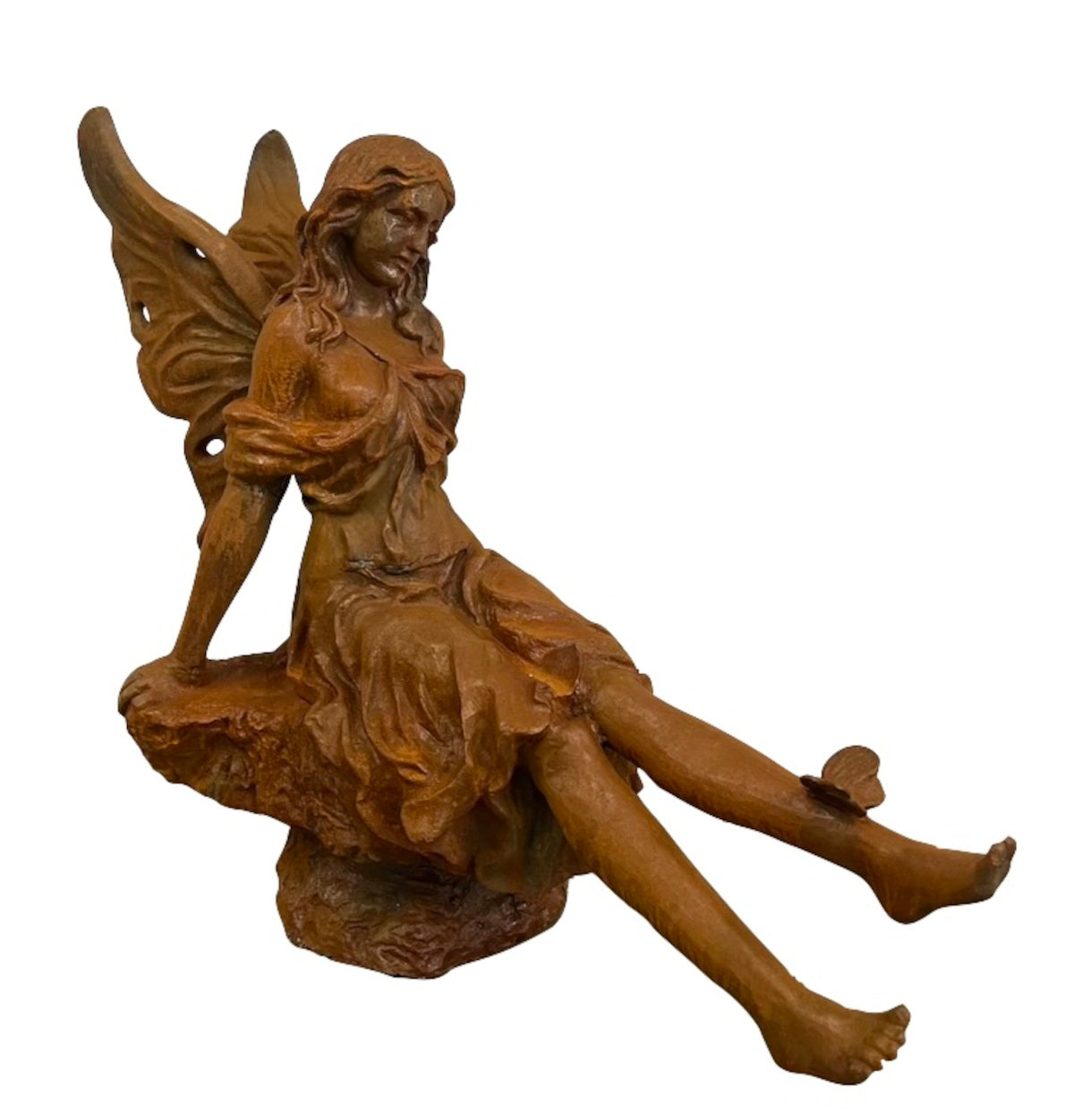 Skulptur Gusseisen "Engel mit Schmetterling" antik rostig - cosmali-shop.com