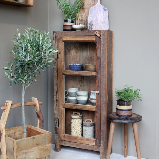 WENDI, kleine schmale Vitrine Altholz - cosmali-shop.de