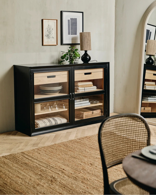 Anrichte schwarz-natur Holz B 148 cm