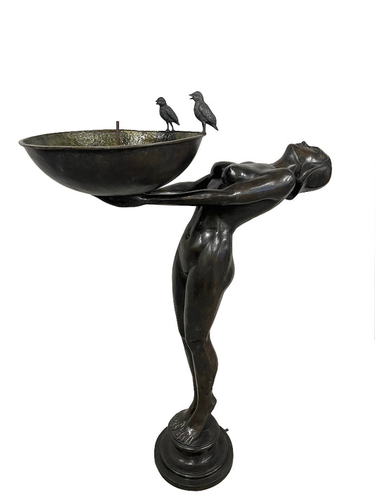 Bronze Gartenbrunnen "Lady mit Vogelbad Art Deco" - cosmali-shop.com