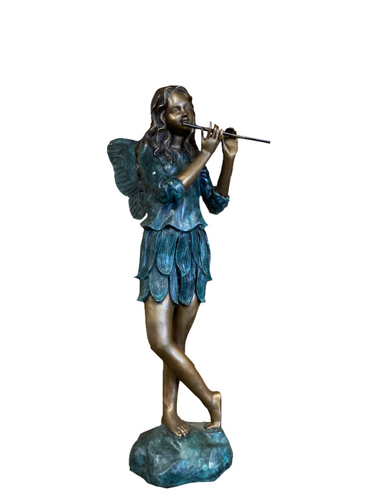 Bronze Skulptur "Fee mit Flöte"