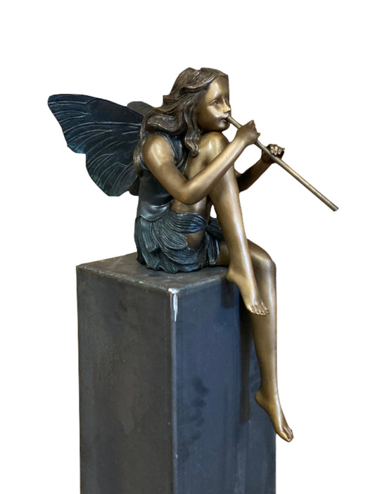 Bronze Skulptur " Fee mit Flöte" - cosmali-shop.com