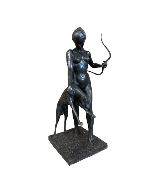 Bronze Skulptur "Lady Diane mit Hund"