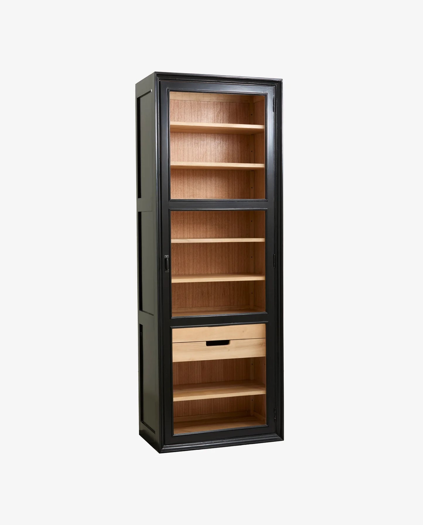 Schmale Holz Vitrine MAJA in schwarz-natur