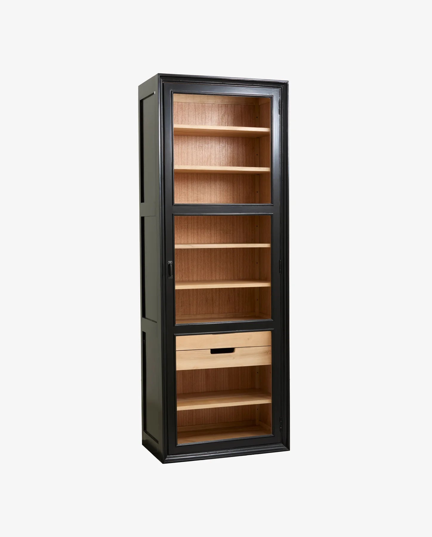 Schmale Holz Vitrine MAJA in schwarz-natur